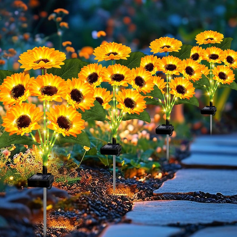 EDOF Solar Lights Outdoor Garden Decor,4 Pack with 24 Sunflower Lights,Solar Flowers Lights Waterproof,Birthday Gifts for Mom Women Grandma,Outside Decorative Stakes Light for Landscape Yard Patio Lawn - Image 2